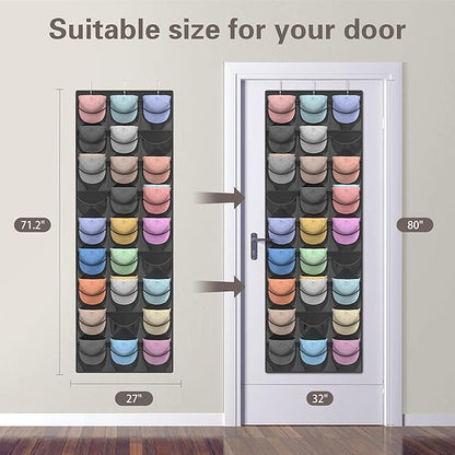 Hat Organizer Racks for Baseball Caps, 27 Deeper Pockets Baseball Hat Rack, Cap Rack, Hat Rack for Door with 3 Hooks
