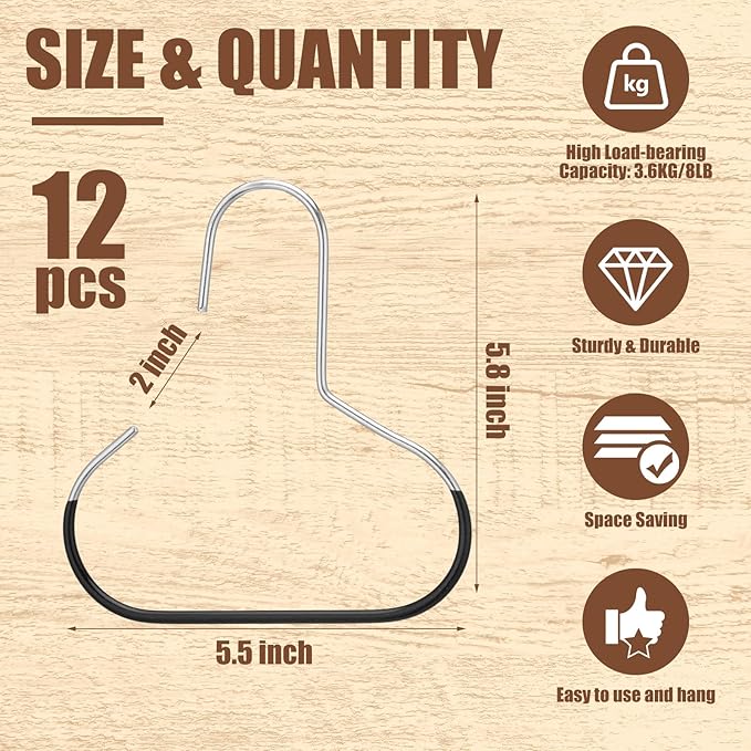 Zonon 12 Pcs Scarf Hangers for Closet Metal Belt Ring Hanger Scarf Organizer Storage Holders with Grip Coating for Ties Scarves Belts Tank Tops Hat Hooks (Black)