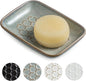 Gomakren Soap Dish for Shower, Ceramic Bar Soap Holder with Honeycomb Design, Soap Saver Tray for Bathroom Kitchen Sink, Sponge & Organizer Tray, Upscale Look, 5.5 Inch, Gray