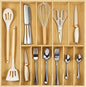 Fabsome Silverware Organizer for Kitchen Drawers, 2.5'' Deep 18.8'' Wide Bamboo Wood Flatware Tray with Deep Slots for Large Cutlery Utensil Drawer