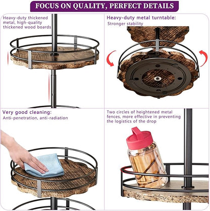 Heavy-Duty 3-Tier Lazy Susan Organizer, Adjustable to Different Heights, Countertop Spice Rack, Upgraded Thickened Wooden Board, Suitable for Seasoning Organizer, Kitchen Organization