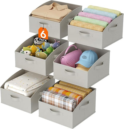 Lifewit Trapezoid Closet Storage Bins for Shelf, 6 Packs Non-woven Closet Organizer Baskets with Handles, Foldable Clothes Containers Boxes for Clothing, Book, Purse, 16L, Medium, Light Gray