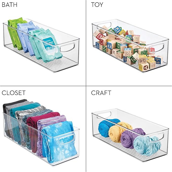 iDesign Plastic Stackable Pantry Bin for Kitchen Cabinets or Fridge, Set of 2, Clear, Made in USA