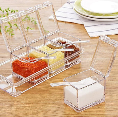 ParaCity Kitchen Gourmet Acrylic Seasoning Box with 4 Serving Spoons, Nice Design for Kitchen (Seasoning Box)
