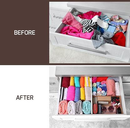 6-Pack Drawer Dividers 4 Inch High, 11”-17" Adjustable Bamboo Organizers Large Expandable Drawer Separators for Cloths, Dresser, Bedroom, Bathroom, Baby Drawer, Office & Kitchen Utensils (White)
