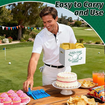 2PCS Golf Utensil Holder Paper Utensil Caddy for Golf Party Decorations Disposable Cutlery Holder with Handles for Birthday Party Supplies Sports Party Favors Par-Tee Time Cutlery Caddy