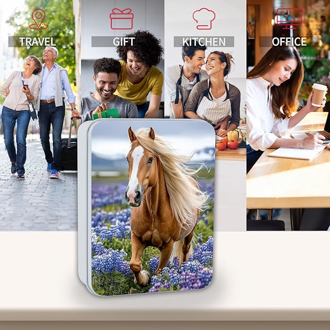 Metal Tin Box Sturdy Metal Storage Box with Lid, Majestic Horse Large Container Holder for TCG Cards, Car Keys, Cookies, Tin Containers for Gift, 5.0x3.7x1.6 Inch, Exquisite Pattern Design
