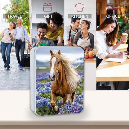 Metal Tin Box Sturdy Metal Storage Box with Lid, Majestic Horse Large Container Holder for TCG Cards, Car Keys, Cookies, Tin Containers for Gift, 5.0x3.7x1.6 Inch, Exquisite Pattern Design