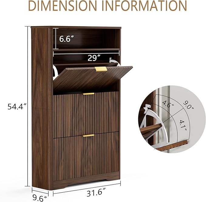 Shoe Cabinet Storage for Entryway Hidden Shoes Storage Cabinet with 3 Flip Drawers, Tall Free Standing Shoe Organizer Rack for Foyer, Hallway