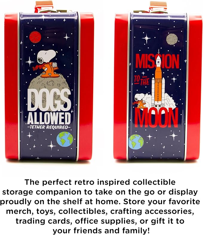 Aquarius Peanuts Artemis Fun Box 8x6 Inch - Officially Licensed Snoopy Space Collectible Storage Organizer Tin Gift for Kids and Teens
