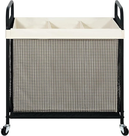 STO STO Laundry Hamper 3 Section, 120L Rolling Laundry Sorter Cart with Removable and Washable Liner Bag, Clothes Hamper with Wheels and Metal Handle for Laundry Room and Bedroom