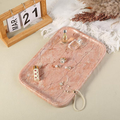 Karibiber Marble Vanity Tray, Bathroom Tray for Countertop, Decoration Dresser Organizer, Perfume, Jewelry Holder, Red Stone Serving for Kitchen Sink Storage(Spring Rose)