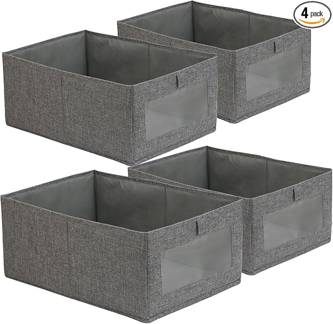 Fordonral 4 Pack Closet Organizers and Storage Bins, Storage Containers for Organizing Clothing, Jeans, Toys, Books, Shelves, Wardrobe - Closet Organizer, Large Storage Boxes Baskets with Window