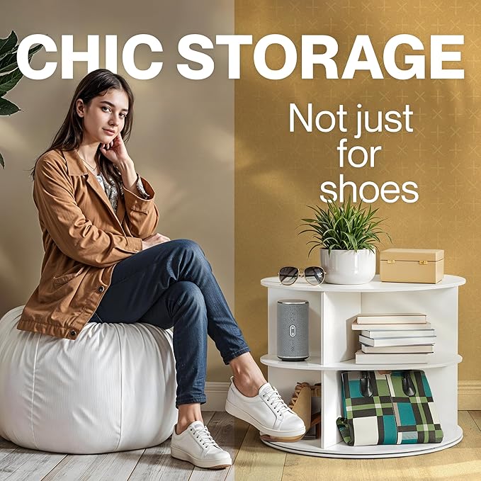 LOFT + IVY 7 Tier Rotating Shoe Rack Tower – 360° Spinning Storage Organizer, Modern Round Shoe Carousel for Closet, Entryway, Bedroom – Space Saving Rotating Lazy Susan Storage Tower