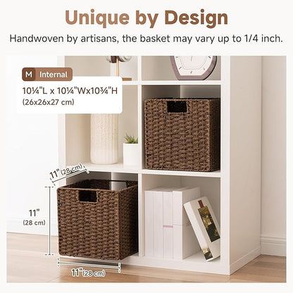 StorageWorks 11 inch Wicker Storage Cubes, Handwoven Cube Storage Bin, Square Cubes Basket, Foldable Paper Rope Basket for Organizing, Brown, 2 Pack