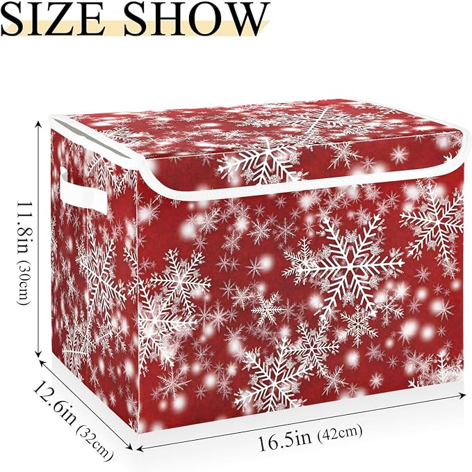senya Christmas Baskets Collapsible Storage Bins with Lids, Christmas Background with Snowflakes Red Storage Boxes Clothes Baskets for Organizing