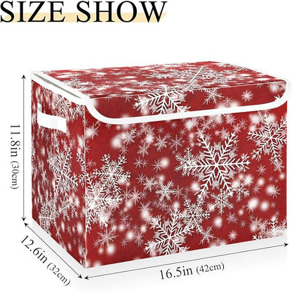 senya Christmas Baskets Collapsible Storage Bins with Lids, Christmas Background with Snowflakes Red Storage Boxes Clothes Baskets for Organizing