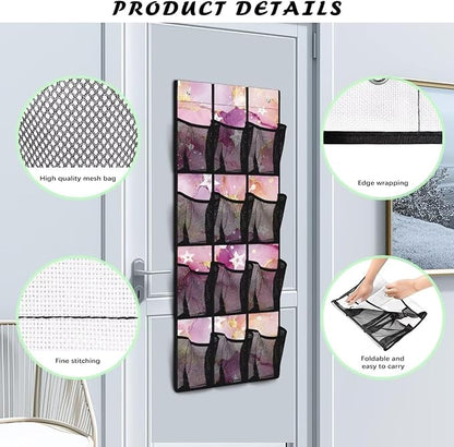 Marble Over The Door Shoe Organizer,12 Compartment Breathable Mesh Pocket Over the Door Hanging Shoe Organizer,Closet Shoe Organizer,Large Men's and Women's Shoe Organizer