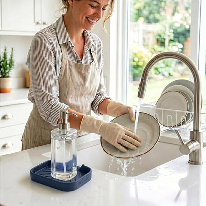 MicoYang Silicone Bathroom Soap Dishes with Drain Spout-Kitchen Sink Organizer,Sponge Holder,Dish Soap Tray,Perfect for Dispenser,Scrubber,Bottle,Cup on Sink or Counter-Navy Blue 4.9"×3.2"