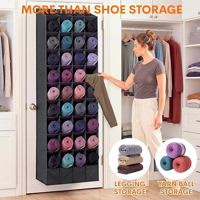 30-40 Pairs Over the Door Shoe Organizer, Large & Deep Pockets Hanging Shoe Rack, Space-Saving Closet Door Organizer Fits Boots,Sneakers or Larger Shoes,Shoe Storage for Bedroom,Small Closet,Entryway
