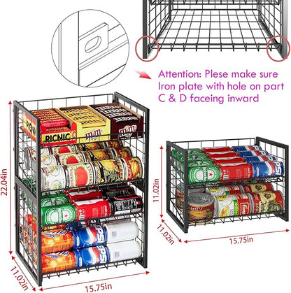 X-cosrack 2 Packs Stackable Can Rack Organizer for Pantry, 2-Tier Sturdy Adjustable Pantry Can Storage Organizer for Canned Food Can Goods, Kitchen Can Dispenser Holder for Soda Drinks Snack, Black