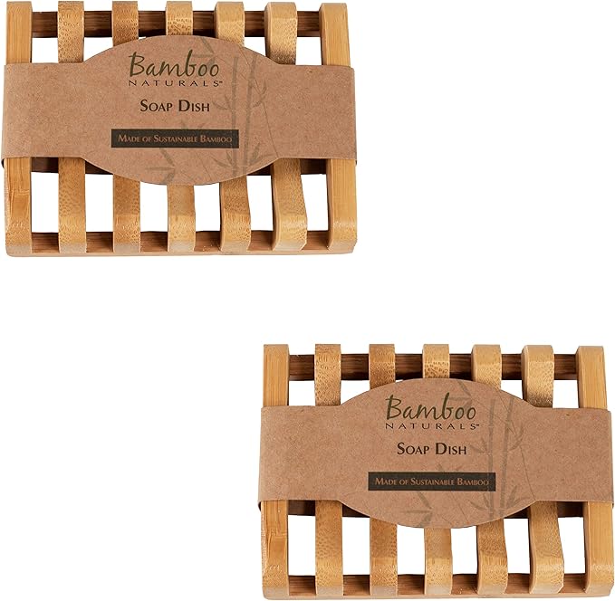 Bamboo Naturals Bar Soap Dish for Sink or Shower, Odor Resistant Tray, Sustainable Bamboo Wood Holder, Great for Bathrooms and Kitchens, 2 Pack