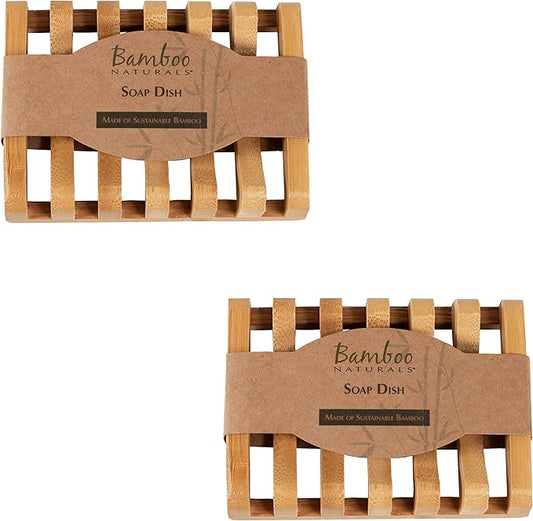 Bamboo Naturals Bar Soap Dish for Sink or Shower, Odor Resistant Tray, Sustainable Bamboo Wood Holder, Great for Bathrooms and Kitchens, 2 Pack