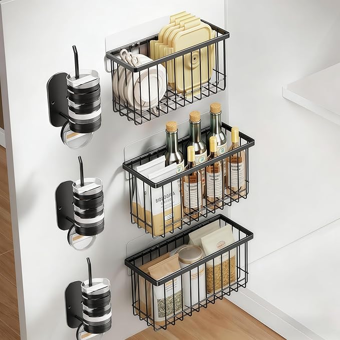 Kitchen Cabinet Door Storage Box,Self Adhesive Wall Mounted,Wardrobe/Bathroom/Refrigerator Small Items Organizer,Oil bottle/Seasoning storage (6 Piece)