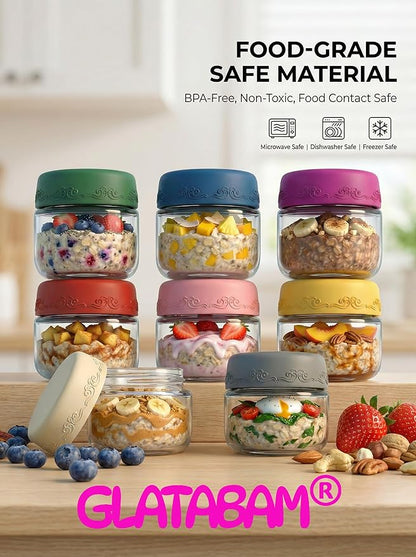2 OZ Salad Dressing Jar 8 Pack, Airtight Leakproof Bulk Small Glass Sauce Jar with Lids, Reusable for Lunch Box, Bento, Travel & Meal Prep (2 OZ-8Pack)