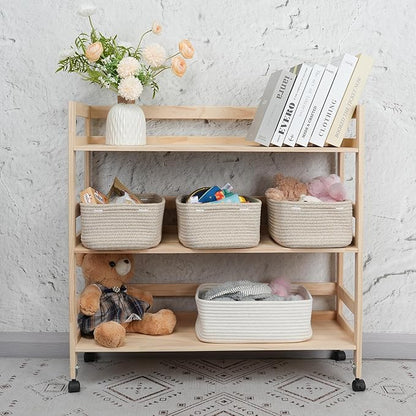 XUANGUO Small Woven Storage Baskets 12“X8”X5“ Decorative Rope Bins for Organizing Shelves, Closets, and Toys, Empty Gift Baskets, Cute Organizer Basket for Home and Office (oatmeal, regular)