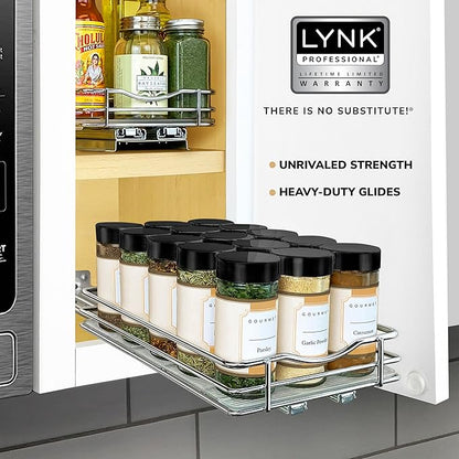 LYNK PROFESSIONAL® Pull Out Spice Organization for Cabinets - 6-3/8 inch Wide – Spice Rack for Inside Cabinets, Slide Out Spice Rack Organizer for cabinet – Pull Out Spice Rack, Sliding 1 Tier Chrome