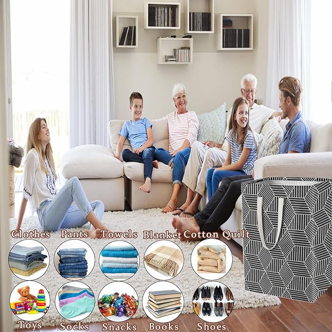 Waterproof Laundry Hamper Collapsible Laundry Basket Leather Handle Laundry Bag Large Clothes Storage Toy Organization for Bathroom Bedroom Laundryroom College Dorms (Heilingxing-001)