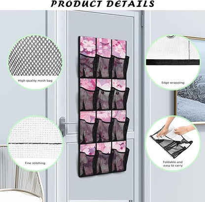 Axolotl Door Hanging Shoe Organizer 12 Pockets Over The Door Closet Organizer Space Saving Cherry Blossom Wall Hanging Storage for Living Room