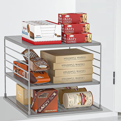 2 PACK Cabinet Organizer- Divided Compartment Holder for Foil and Plastic Wrap- Upgraded Pantry Organizers and Storage for Kitchen(Gray)