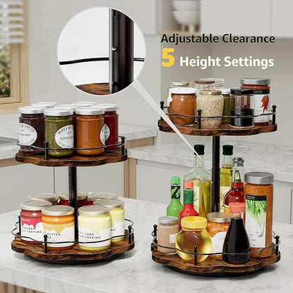 2 Tier Lazy Susan Organizer for Cabinet,11.8 Inch Height Adjustable Spice Rack Turntable,Rotating Lazy Susan for Table Top,Kitchen Countertop,Dining Table (11.8Inch10.6Inch2 Tier)