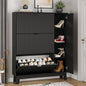 Xixini Shoe Cabinet with 3 Flip Drawers, 54" Tall Narrow Fluted Shoe Storage Organizer for Entryway, Hidden Wooden Shoe Rack with Adjustable Side Cabinet for Front Door Entrance, Hallway, Solid Black