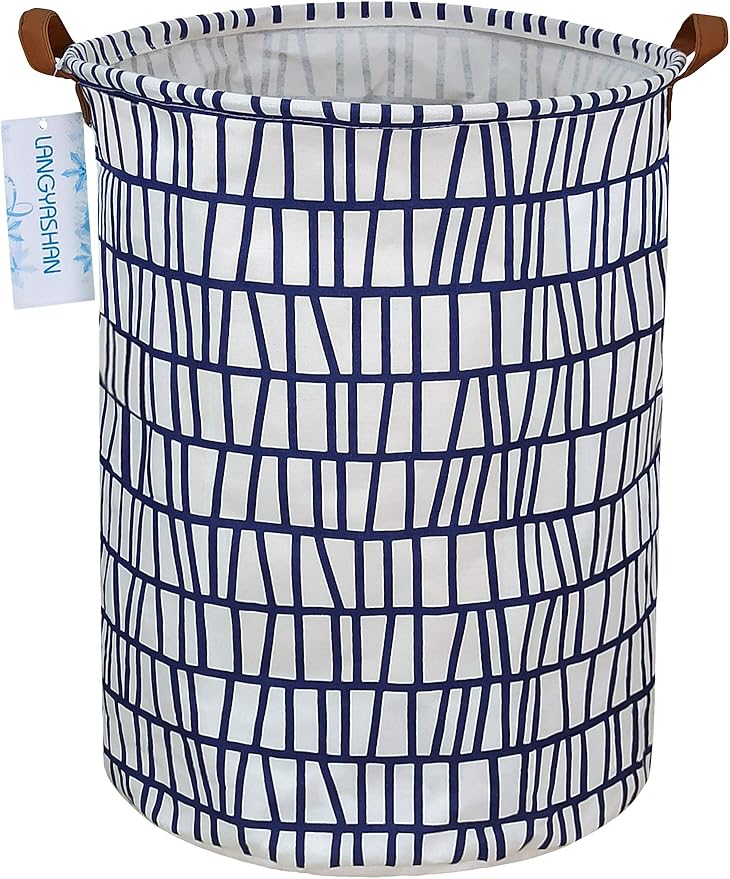Laundry Basket Canvas Fabric Collapsible Organizer Basket for Storage Bin Toy Bins Gift Baskets Bedroom Clothes Children Nursery Hamper (Blue Stripes)