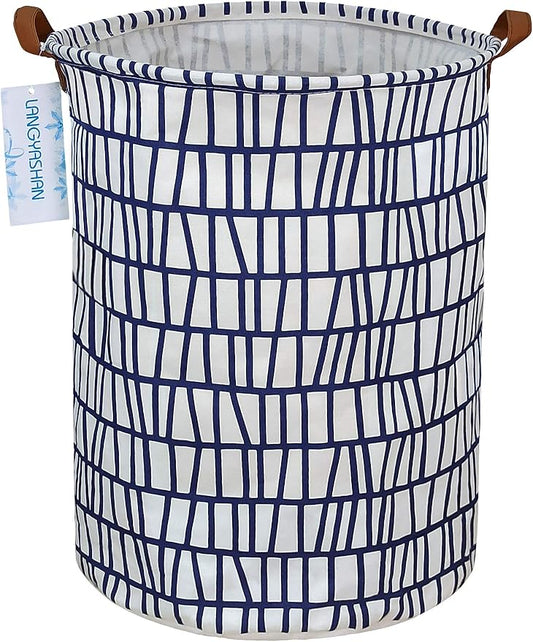 Laundry Basket Canvas Fabric Collapsible Organizer Basket for Storage Bin Toy Bins Gift Baskets Bedroom Clothes Children Nursery Hamper (Blue Stripes)