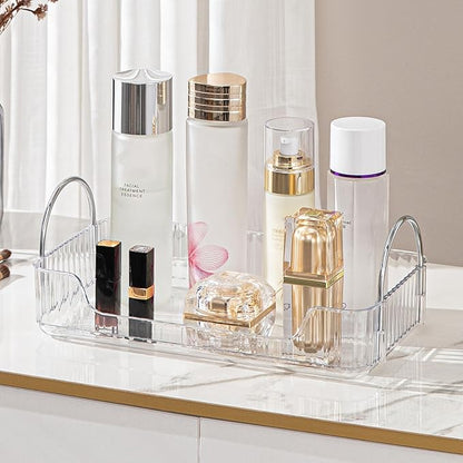 Clear Vanity Tray Organizer - 1 Tier for Bathroom Counter, Skincare & Makeup, Toiletries, Lotions, Perfumes