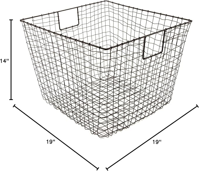 G.E.T. WB-302-MG Heavy Duty Iron Wire Utility Storage Bin/Basket, Square, 19" x 19" x 14"