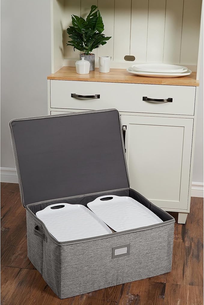 Covermates Platter Storage Box – Serveware & China Storage Container with Dual Zippers, ID Window, Reinforced Handles & Structured Walls for Platter, Dish & Serving Tray Protection, Grey Heather