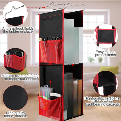 1 PC Hanging Locker 2 Layer Shelves Hanging Locker Organizer Accessories for Office School Gym Closet Home Supplies(Red)