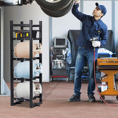 Refrigerant Tank Rack w/ 3x30lb and Storage Plate, Stable Refrigerant Cylinder tank rack, Cylinder Rack Sufficient Storage for Freon, Gases, Oxygen, Nitrogen, Acetylene