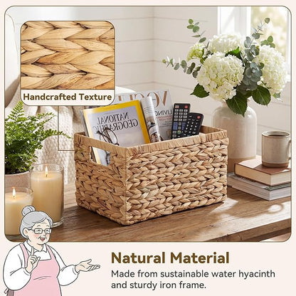 GRANNY SAYS Wicker Storage Baskets for Shelves, Wicker Baskets for Organizing, Water Hyacinth Woven Basket for Storage, Rectangle Basket for Pantry, Laundry, 2-Pack