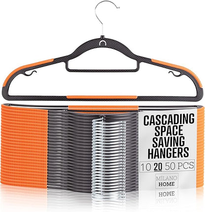 Plastic Hangers 20 Pack, Cascading Slim Space Saving Clothing Hangers with 360° Rotating Hook, Non Slip Clothes Hangers for Sweater Shirt, Heavy Duty Coat Hanger with Inner Hook for Closet, Black