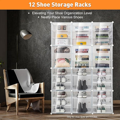 72 Pairs Shoes Organizer Cabinet, Shoe Container Storage Box, Shoe Rack Box Stackable Sneaker Display Box, 12 Tier Shoe Box Shoe Storage Bins Space Saving Sneaker Storage Box (clear)