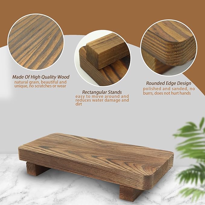 Wooden Bathroom Counter Tray for Home Decor, Farmhouse Wood Riser for Table Countertop, Small Soap Pedestal Stand, YITOBA Decorative Trays for Kitchen Sink, Vanity (Brown)