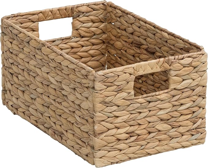 eHemco Rectangular Woven Hyacinth Wicker Pantry Storage Baskets with Iron Wire Frame, 13.25"x9"x7", Natural, Set of 2
