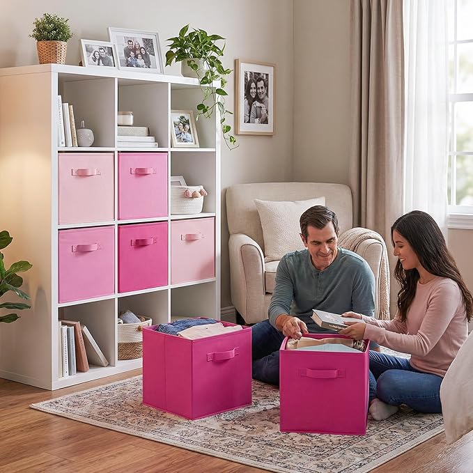 GRANNY SAYS Cube Storage Bins, 13x13 Cube Storage Organizer, Fabric Collapsible Storage Bins with Handle, Storage Cubes for Shelves, Closet, Pink Gradient, 6-Pack