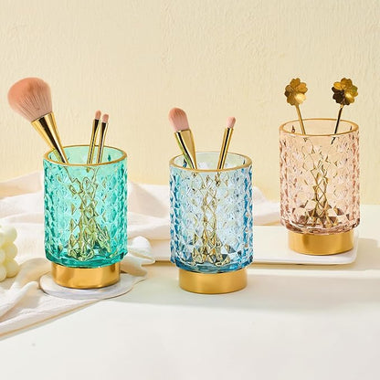 Makeup Brush Holder Organizer,Toothbrush Holders,Desk Pen Pencil Holder,Multifunctional Vintage Glass Brush Cup（A46-10-US）